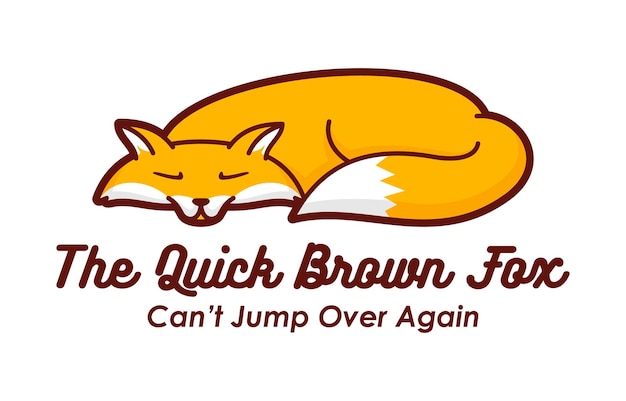 Vektorgrafik von brown fox sleeping faul mit text cute animal character