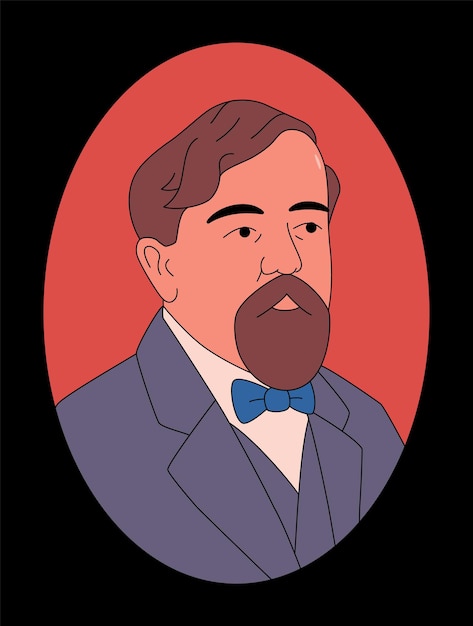 Vektorgrafik von claude debussy. schwarzer hintergrund.