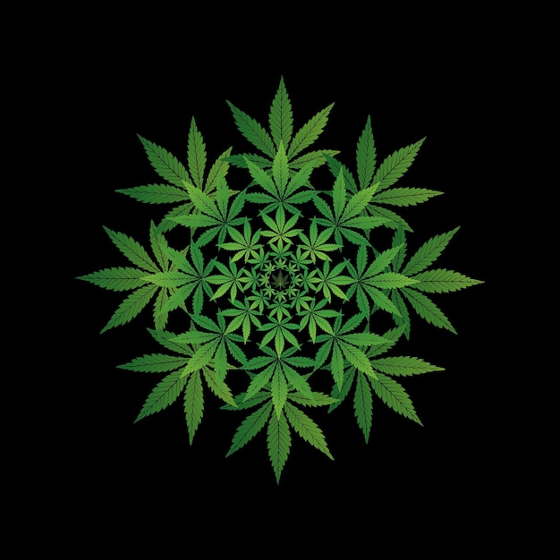 Vektorgrafik von grünem Marihuana-Rundschreiben auf schwarzem Hintergrund Cannabis-Logo