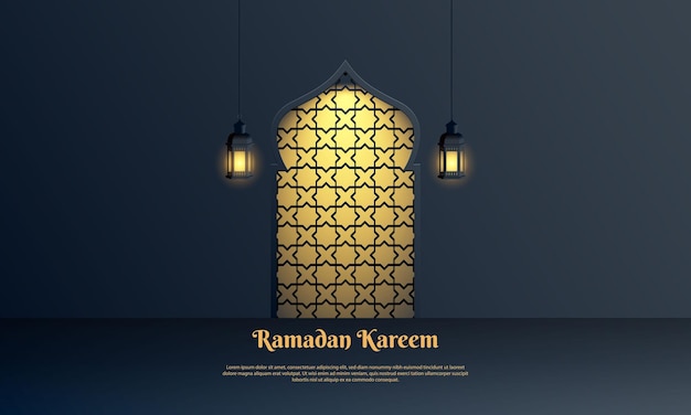 Vektorgrafik von Ramadan Kareem mit Laterne und islamischem Ornament