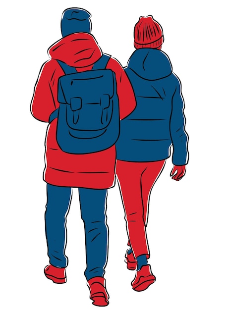Vektorgrafik von studentenpaaren, die im freien spazieren gehen