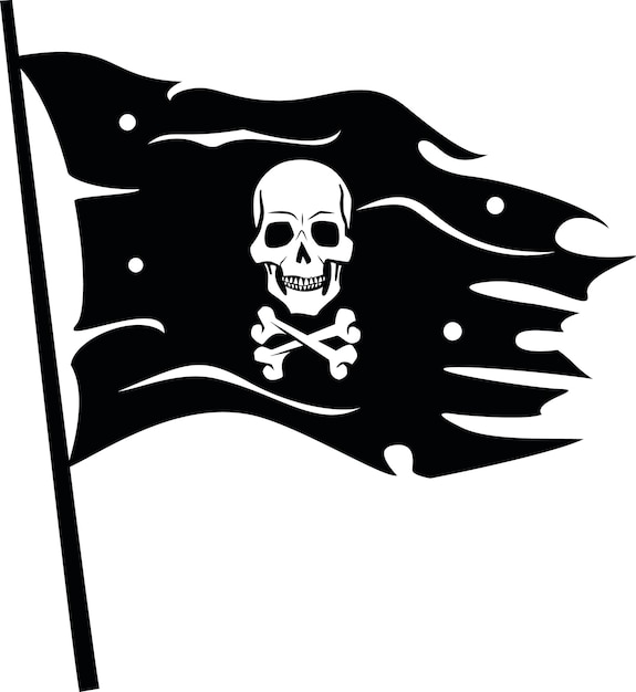 Vektorgrafiken der schwarzen Piratenflagge mit einem Totenkopf isoliert auf transparentem Hintergrund