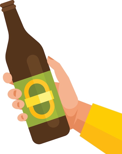 Vektor vektorgrafiken einer hand, die eine bierflasche und eine lebensmittelillustration hält