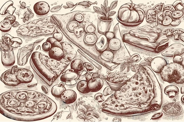 Vektorgrafiken fast-food-set, aquarell, straße, fast-food, getränke, süßigkeiten, bäckerei, sandwiches, pizza, burger