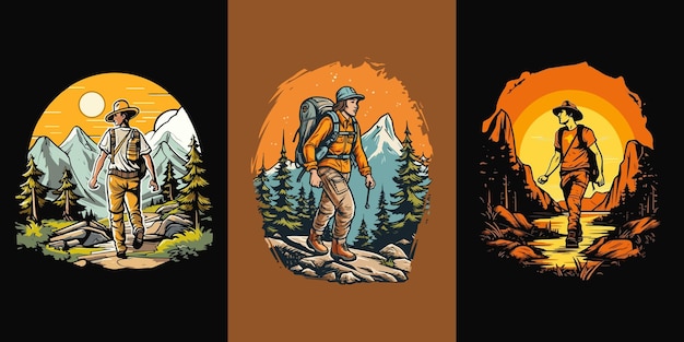 Vektor vektorgrafiken für t-shirt-design wanderillustration outdoor-abenteuer