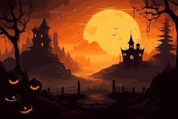 Vektorgrafiken Halloween Hexe Kürbis Spinne Illustration Horror Kerzenlicht gruseliger Hintergrund Fledermaus