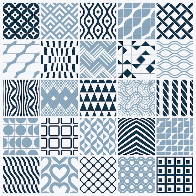 Vektorgrafische vintage-texturen, die mit quadraten, rhomben und anderen geometrischen formen erstellt wurden.