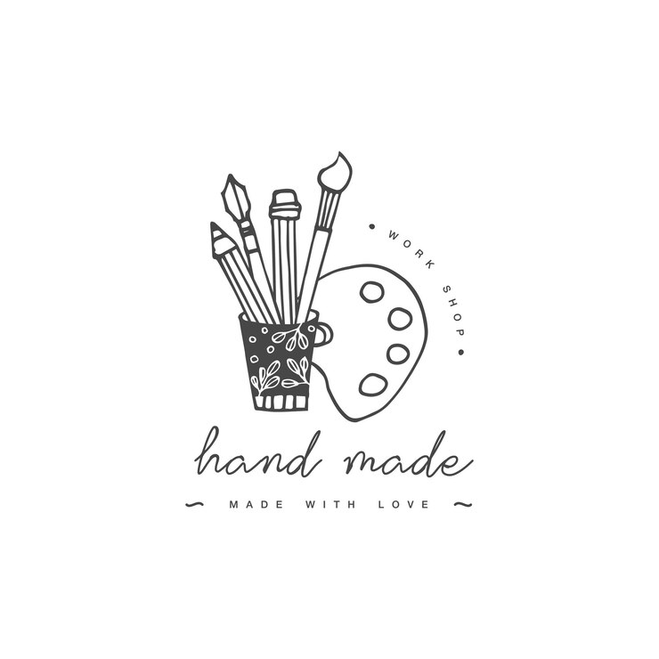 Vektorhandgemachtes Etikett im trendigen Umrissstil - das Glas mit Bleistift, Pinsel und Kalligrafiestift. Logo-Design-Vorlage.