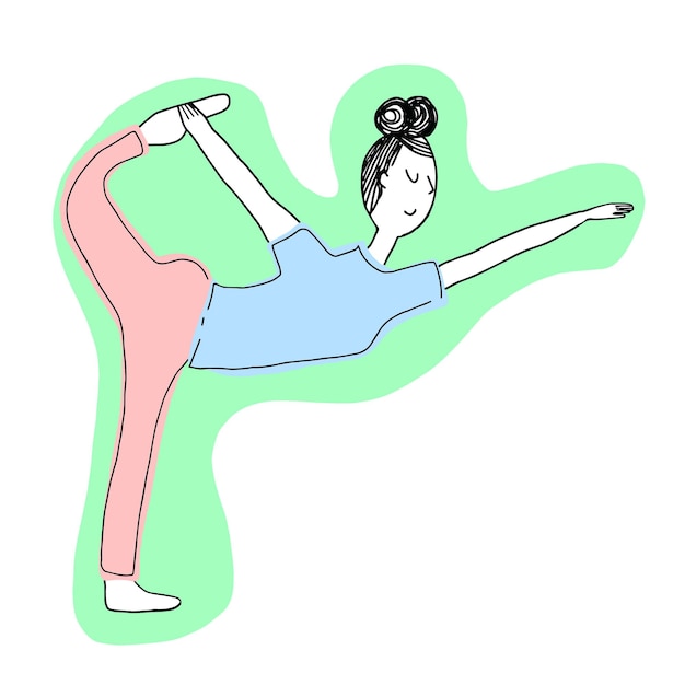 Vektorhandgezeichnete Illustration mit süßem Mädchen, das Yoga macht