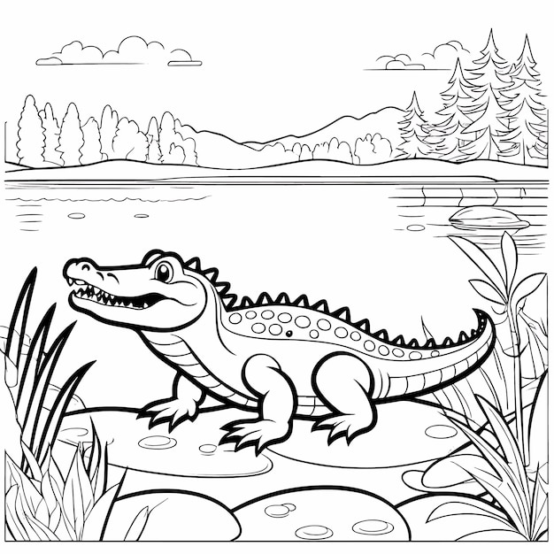 Vektorhandgezeichnete Krokodil-Kawaii-Malvorlagenillustration