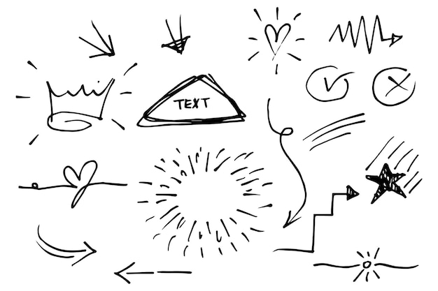 Vektorhandgezeichnete sammlung von designelementen schwarz auf weiß für konzeptdesign