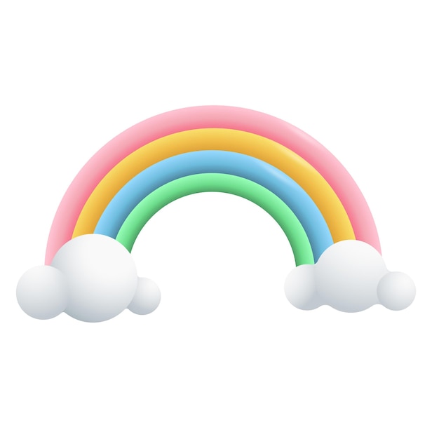 Vektorhell 3D-Regenbogen und Wolken Wetter- oder Natur-Symbol isoliertes Vorhersageelement