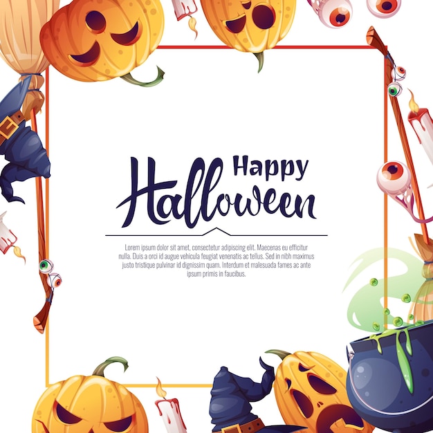 Vektorhintergrund für Halloween-Einladung oder Grußkarte Kürbisse Hexenkessel Besenhut Ideal für Flyer-Banner-Hintergrund