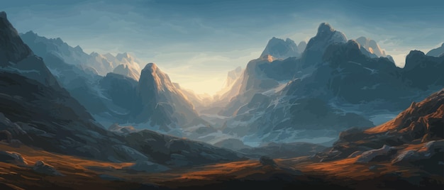 Vektor vektorhorizontale landschaft mit nebelwald berge morgensonnenschein illustration panoramablick