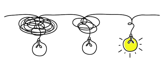 Vektor vektorideenkonzept mit glühbirnengekritzel. illustration von verwirrung klarheit oder pfad