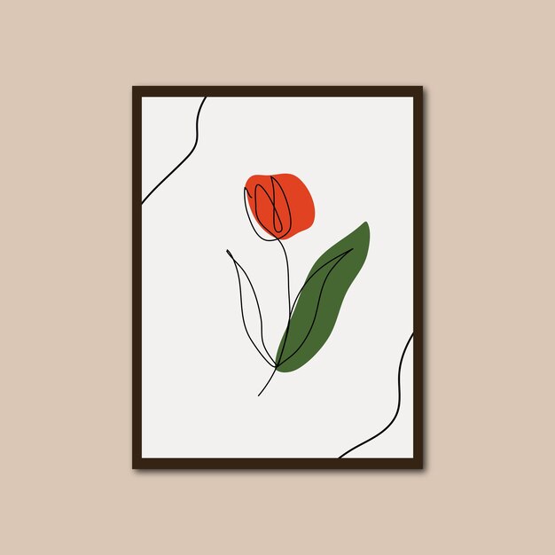 Vektorillustration der abstrakten minimalistischen tulpenblumenlinie für wandrahmendesign