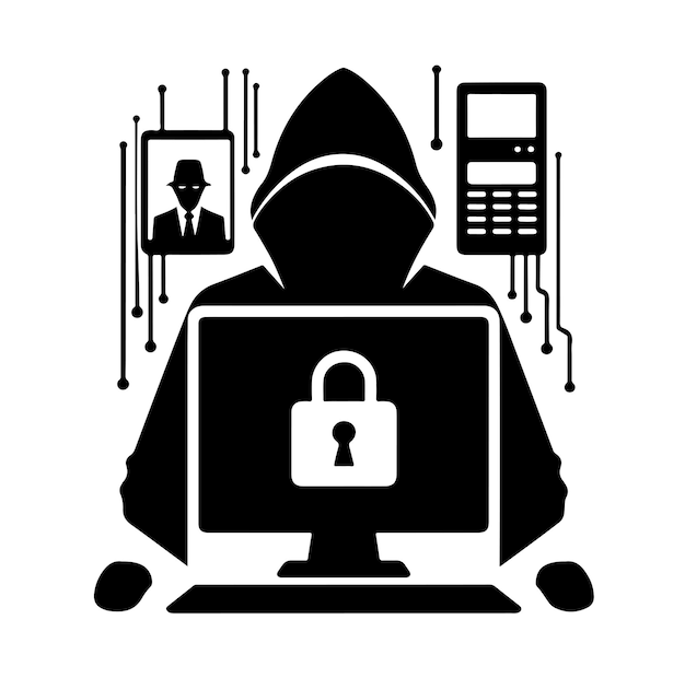 Vektorillustration der Computer-Hacker-Silhouette