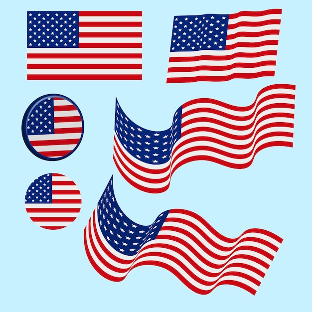 Vektorillustration der Flagge der Vereinigten Staaten von Amerika. Gewellte USA-Flagge mit verschiedenen Formen.