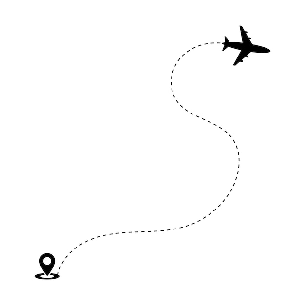 Vektorillustration der gepunkteten Linienroute des Flugzeugs