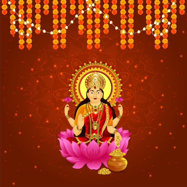 Vektor vektorillustration der göttin laxami für glückliches diwali
