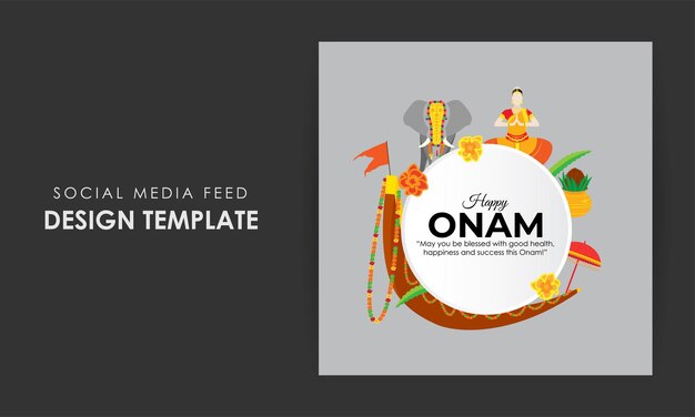 Vektorillustration der Happy Onam Social-Media-Story-Feed-Mockup-Vorlage