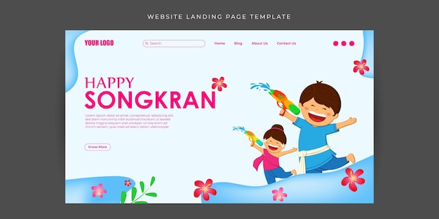 Vektorillustration der Happy Songkran-Website-Landing-Page-Banner-Mockup-Vorlage