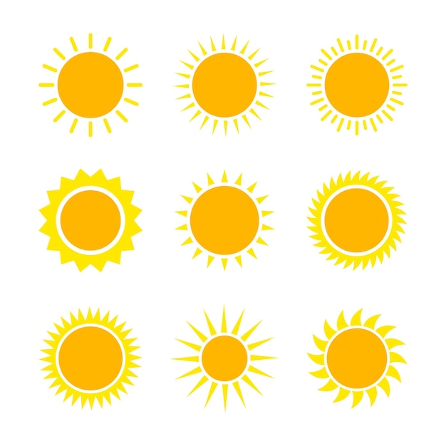 Vektorillustration der Ikonensammlung Gelber Sonnenstrahlen