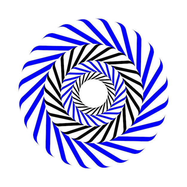 Vektorillustration der kreisförmigen Spirale der optischen Täuschung. Blaue und schwarze Strudelkreise.