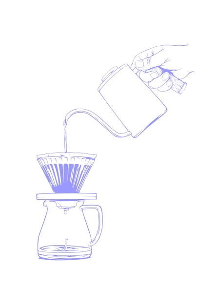 Vektor vektorillustration der manuellen zubereitung von kaffee mit der v60-methode