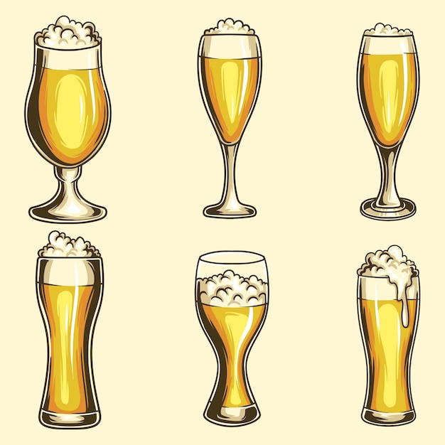 Vektor vektorillustration der sammlung von glas-pale-bier-sets