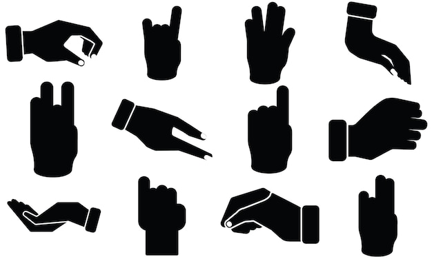 Vektorillustration der Sammlung von Handgesten-Silhouetten Handvektor