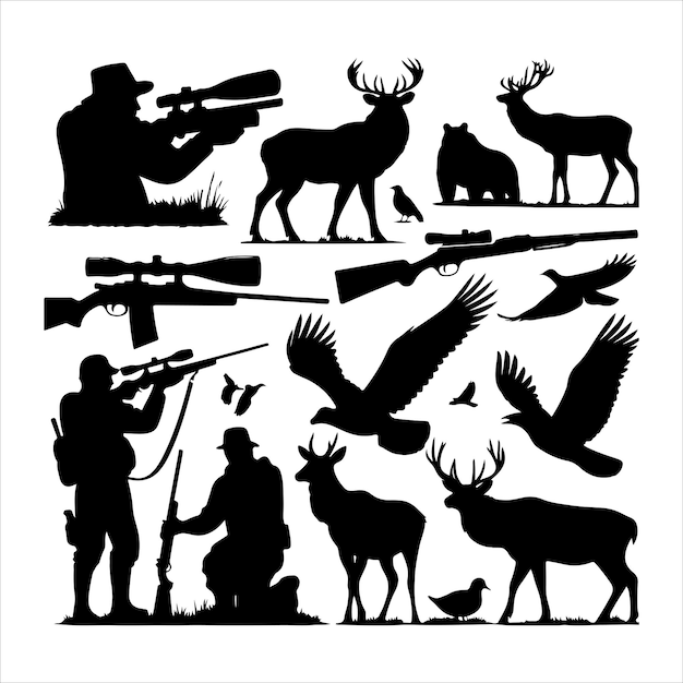 Vektorillustration der Silhouetten eines Jagdmenschen