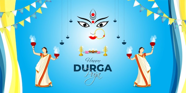 Vektor vektorillustration der social-media-feed-vorlage „happy durga puja“.