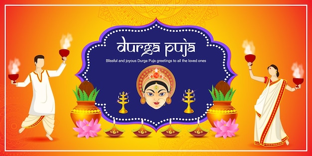 Vektorillustration der Social-Media-Feed-Vorlage „Happy Durga Puja“.