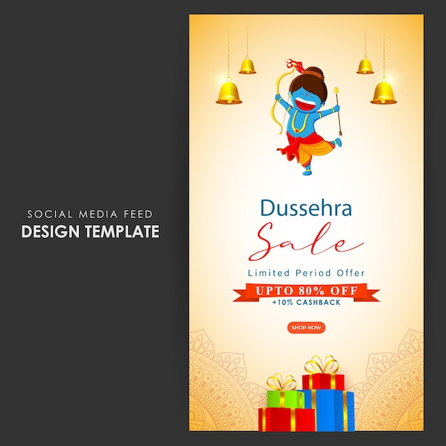 Vektorillustration der Social-Media-Feed-Vorlage „Happy Dussehra Sale“.