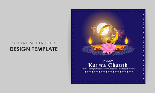 Vektorillustration der Social-Media-Feed-Vorlage „Happy Karva Chauth“.