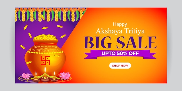 Vektor vektorillustration der vorlage für den social-media-feed von happy akshaya tritiya sale