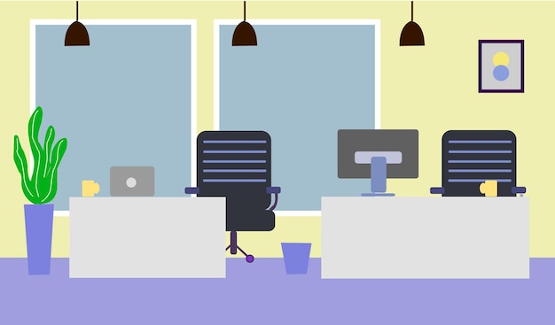 Vektorillustration des bürointerieurs mit computertisch und stuhl