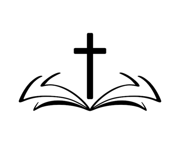 Vektorillustration des christlichen logos. emblem mit kreuz und bibel. religionsgemeinschaft. gestaltungselement für poster