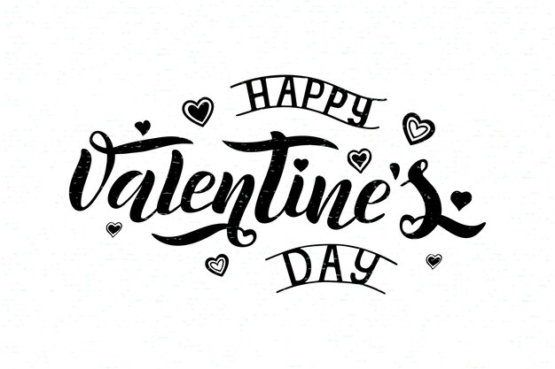 Vektorillustration des glücklichen valentinsgrußtagestextes für grußkarte, fahnenschablone. happy valentinstag schwarz schriftzug typografie poster. valentinstag schriftzug auf weißem hintergrund mit textur