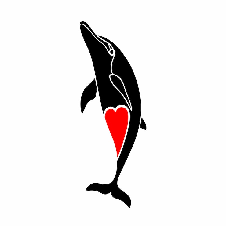 Vektor vektorillustration des herzens mit delfin. symbol der fischpflege und der liebe zu tieren