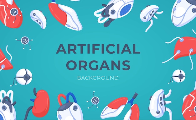 Vektorillustration des hintergrundes der künstlichen organe. konzept der bionischen organe auf blauem hintergrund. schönes bild von spenderorganen. kranken helfen.