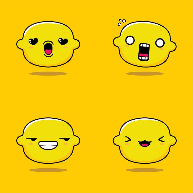 Vektorillustration des kawaii zitronen-emoji-aufklebers