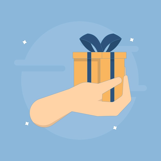 Vektorillustration des kostenlosen Geschenkkonzepts mit Handgehalt-Geschenkkiste