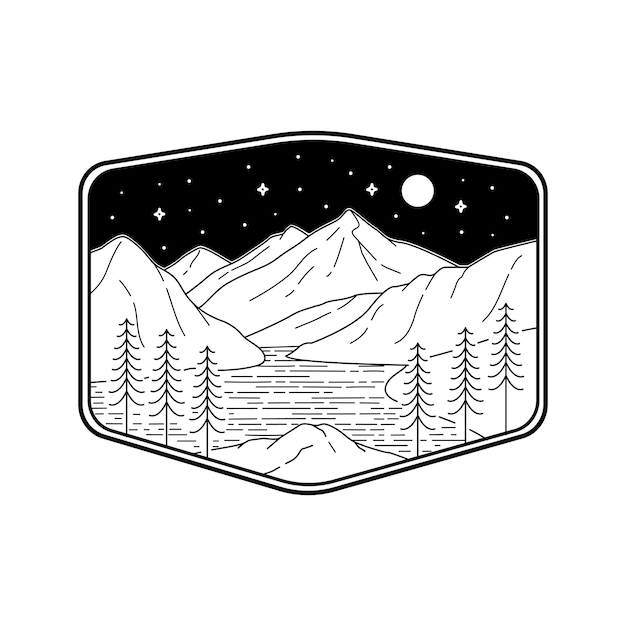 Vektorillustration des north cascades national park im monolinienstil für abzeichen, embleme, aufnäher, t-shirts usw.