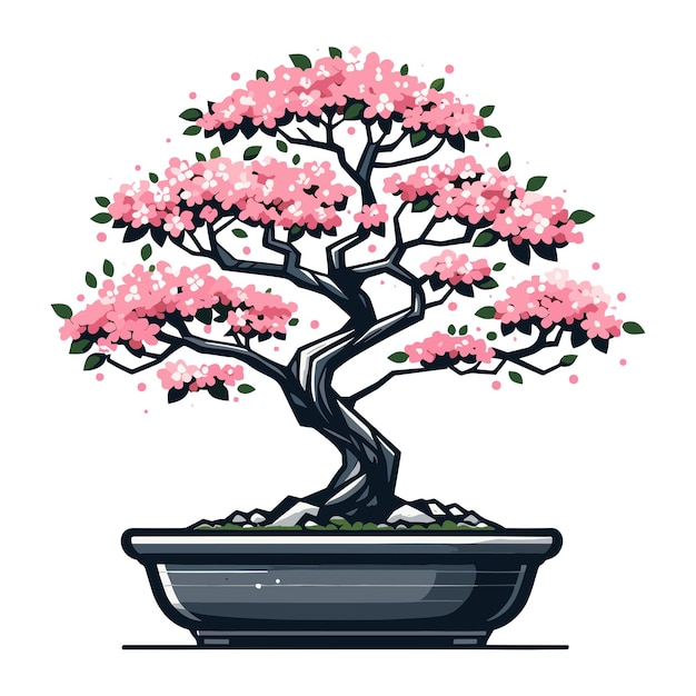 Vektorillustration des Sakura-Bonsai-Baumes Ästhetische japanische und chinesische traditionelle Kultur