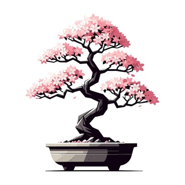 Vektor vektorillustration des sakura-bonsai-baumes ästhetische japanische und chinesische traditionelle kultur