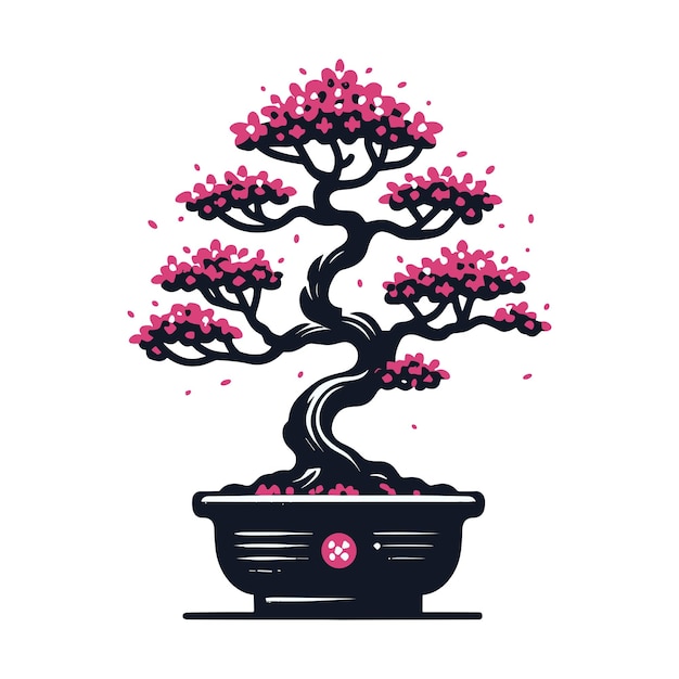 Vektorillustration des sakura-bonsai-baumes ästhetische japanische und chinesische traditionelle kultur