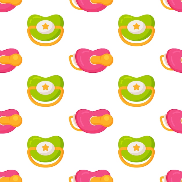 Vektorillustration des Schnullermusters. Baby Schnuller nahtlose Hintergrundmuster. Baby Spielzeug Schnuller Zeichen Symbol Muster. Nahtloses Muster.