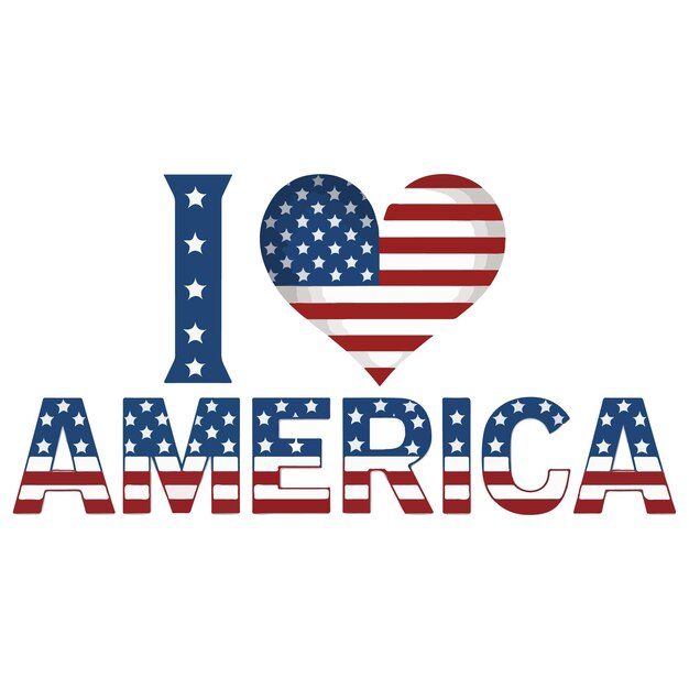 Vektorillustration des Textes Ich liebe Amerika mit einem Herz
